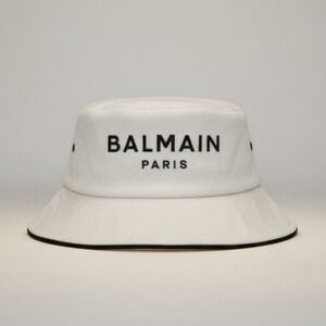 Balmain Paris White Canvas Bucket Hat - NIB